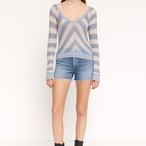 We The Free Lavender Sheer Stripe Sweater Size L Soft Grunge Indie Knit Y2K Laye - Picture 1 of 6